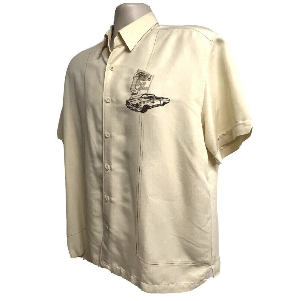 Cubavera Mens Retro Yellow Embroidered Rockabilly Button Front Camp Shirt Large